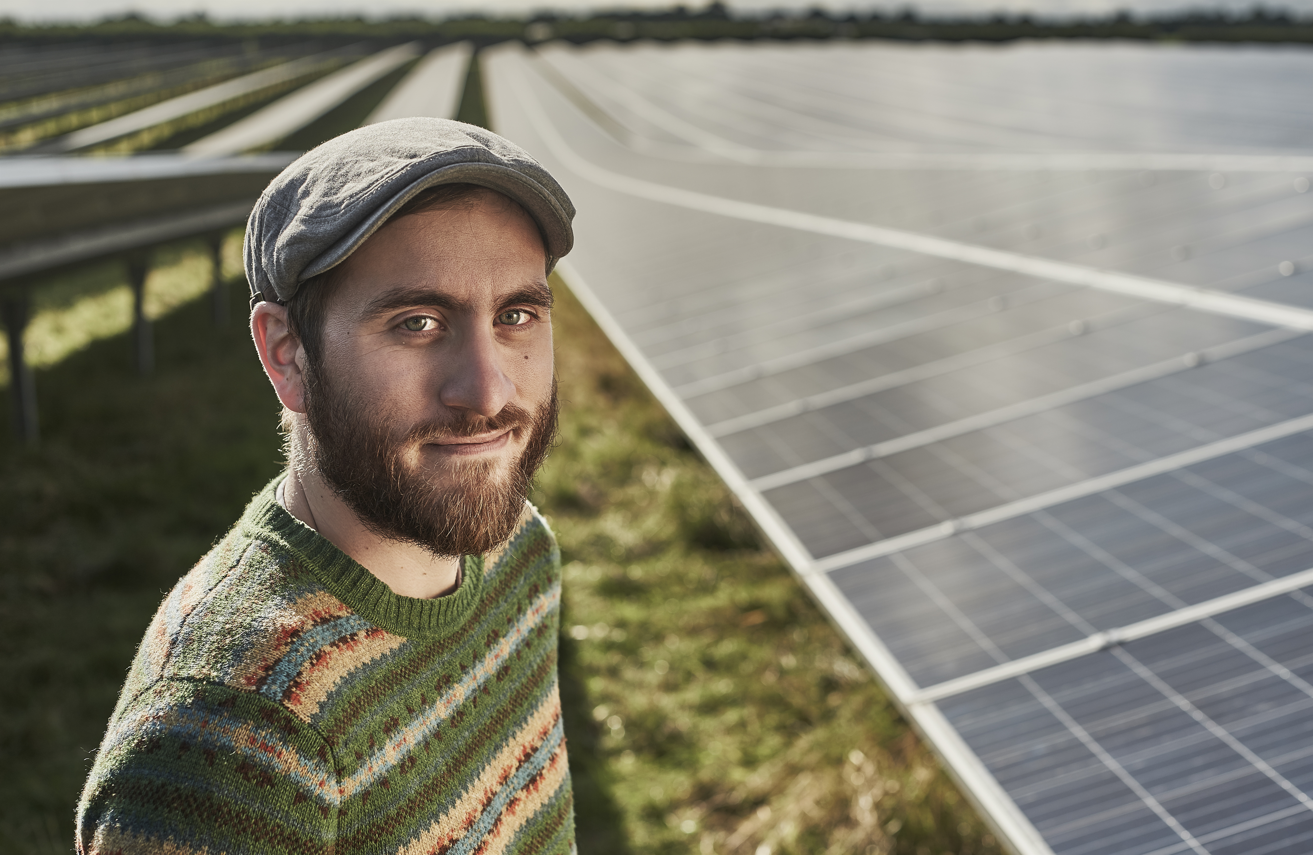 Man with solar panels